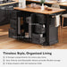 56 inch Kitchen Island with Rubber Wood Veneer Drop Leaf, Power Outlet, 4 Door Shelves, Embossed Vertical Stripe Rolling Kitchen Cart on 4 Wheels with 6 Deep Drawers for Kitchen, Dining Room,Black - DTYStore