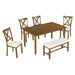 6-Piece Kitchen Dining Table Set Wooden Rectangular Table, 4 Chairs and Bench Family Furniture