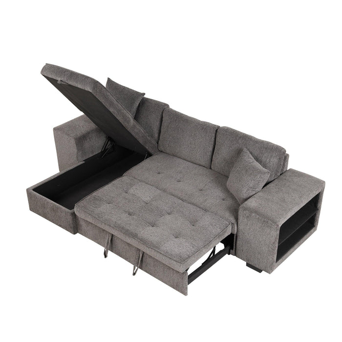 104.5" Modern L-Shape 3 Seat Reversible Sectional Couch, Pull Out Sleeper Sofa with Storage Chaise and 2 Stools for Living Room Furniture Set,Knox Charcoal