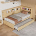 Twin Size Wood Daybed with Storage Shelves, USB and Trundle, Natural - DTYStore
