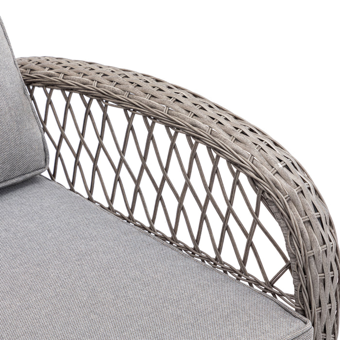 3 Pieces Outdoor Swivel Rocker Patio Chairs, 360 Degree Rocking Patio Conversation Set with Thickened Cushions and Glass Coffee Table for Backyard, Grey - DTYStore
