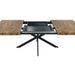 55.11" -70.86"Retro Rectangular Stretch Dining Table, Antique Wood Top And Black Relief Plate, Black Fine Sand Cross Iron Foot Base Dining Table, With Storage Box.