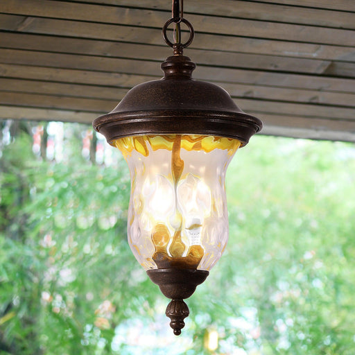 Rustic Outdoor Hanging Lantern, Weatherproof Vintage Pendant Light with Clear Glass Shade, Waterproof Exterior Lighting Fixture for Porch, Patio, or Garden (One piece&No bulb) - DTYStore