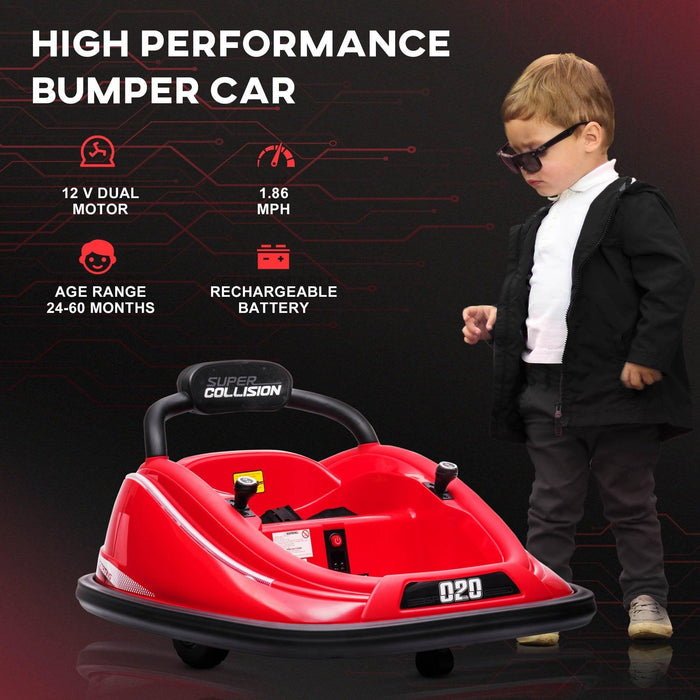 12V Toddler Bumper Car with Remote Control, 360Â° Rotation Kids Electric Ride-On Toy, Twins Motor, Colorful LED Lights, 3 Songs, for Boys and Girls, Red