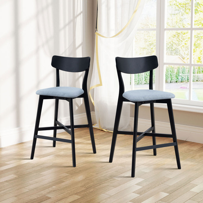 Wooden Bar Chairs Set of 2, Modern Soft Upholstered Kitchen Island Chairs, Counter Height Stool with Backrest,Wooden Frame Chairs with Footrest for Pub,Living Room,Restaurant,Black - DTYStore