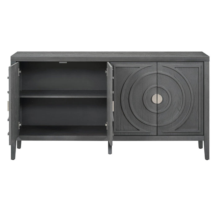 Retro Sideboard Door with Circular Groove Design and Round Metal Door Handle for Entrance, Dining Room, Living Room - DTYStore