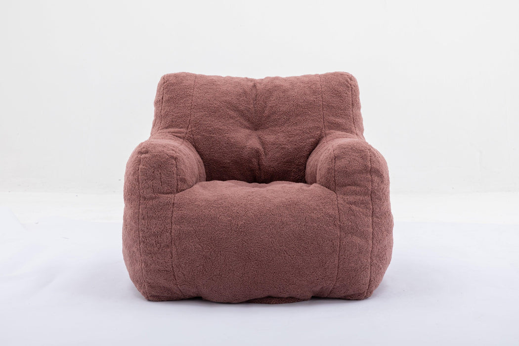 010-Soft Teddy Fabric Tufted Foam Bean Bag Chair With Teddy Fabric Coffee