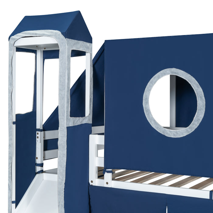 Twin Size Loft Bed with Tent and Tower - Blue - DTYStore