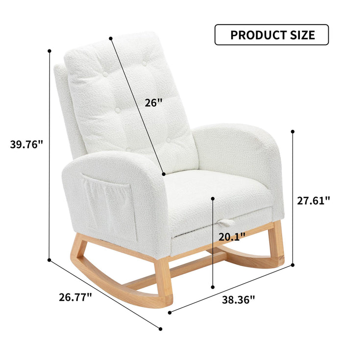 Accent Rocking Chair with Footrest High Back Rubber Wood Rocking Legs Bedroom Living Space 26.77D X 38.36W X 39.76H Inch - DTYStore