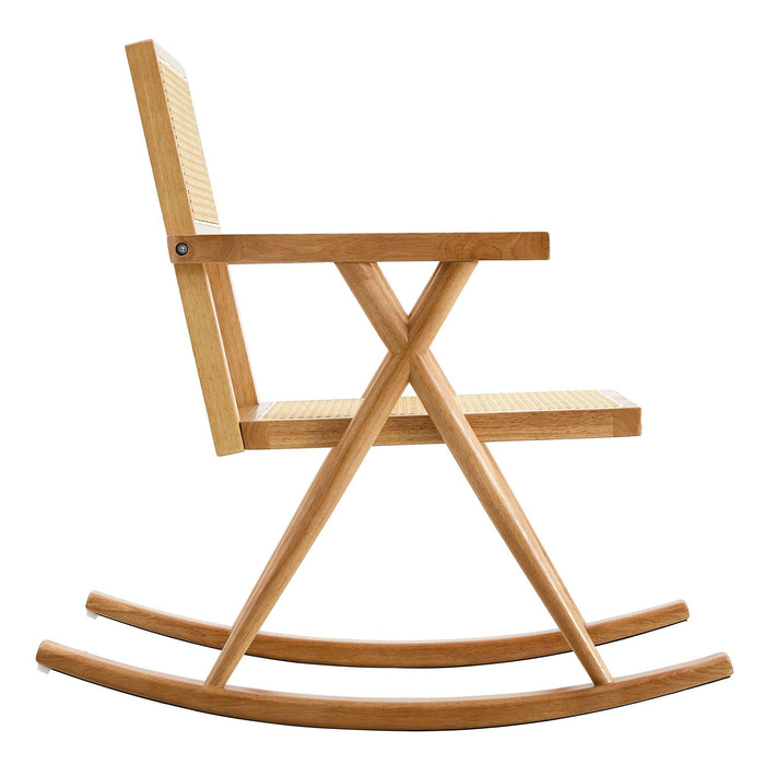 Solid Wood+Imitation Rattan Rocking Chair allows you to relax quietly indoors and outdoors, enhancing your sense of relaxation, suitable for balconies, gardens, and camping sites