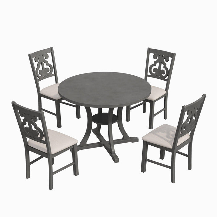 5-Piece Round Dining Table and Chair Set with Special-shaped Legs and Hollow Chair Back