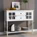 Sideboard Console Table with Bottom Shelf, Farmhouse Wood/Glass Buffet Storage Cabinet White