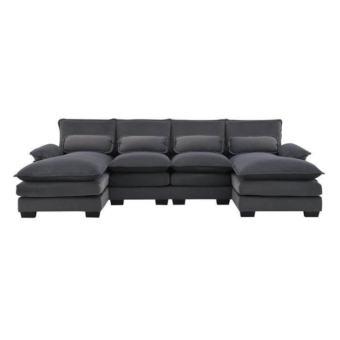 Modern U-shaped Sectional Sofa with Waist Pillows, Sleeper Couch with Chaise Lounge,6-seat Upholstered Symmetrical Sofa