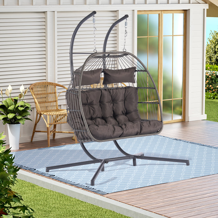 2 Person Outdoor Rattan Hanging Chair Patio Wicker Egg Chair - DTYStore