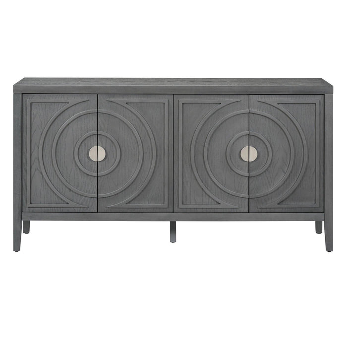 Retro Sideboard Door with Circular Groove Design and Round Metal Door Handle for Entrance, Dining Room, Living Room - DTYStore