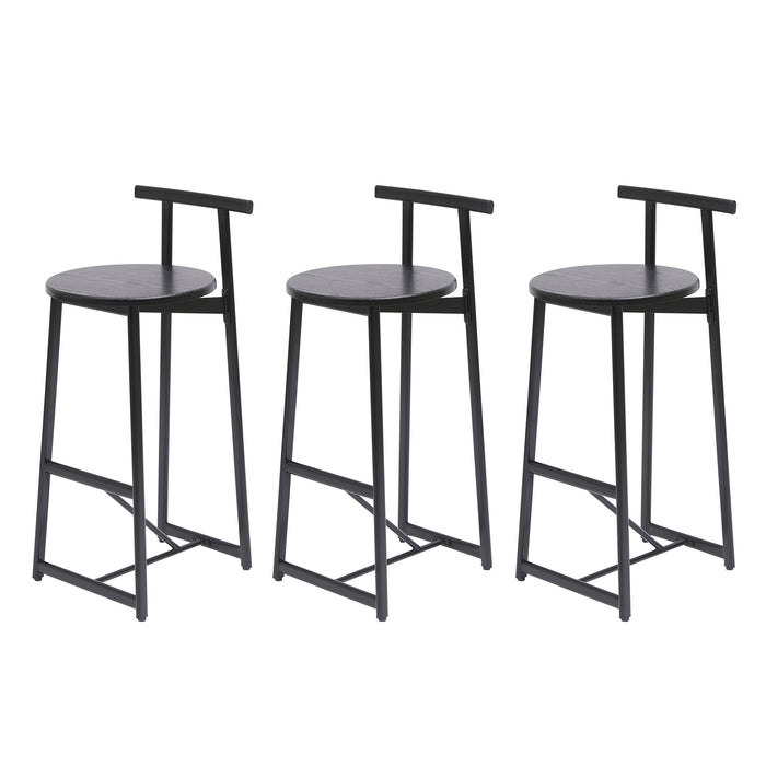 27''H Barstool Set of 3 Wooden Round Bar Stools with Footrest Modern Kitchen Chairs for Counter (Black & Black) - DTYStore