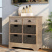 Rustic Storage Cabinet with Two Drawers and Four Classic Rattan Baskets for Living Room