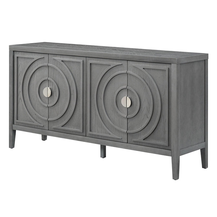 Retro Sideboard Door with Circular Groove Design and Round Metal Door Handle for Entrance, Dining Room, Living Room - DTYStore
