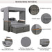2-Piece Outdoor Rattan Daybed, Outdoor Bed with 5 Positions, Outdoor Loveseat Patio Sofa with Bench Lounge Roof Set and Cushions for Poolside, Backyard and Garden (Grey Wicker + Grey Fabric) - DTYStore