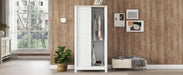 Bedroom Storage Wardrobe with Hanging Rods and 2 Drawers and Open Shelves,Sliding Door,White