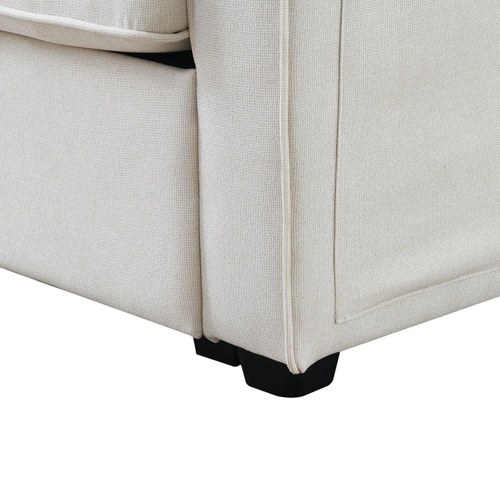 Modern Linen Fabric Sofa with Armrest Pockets and Pillows, Minimalist Style Couch