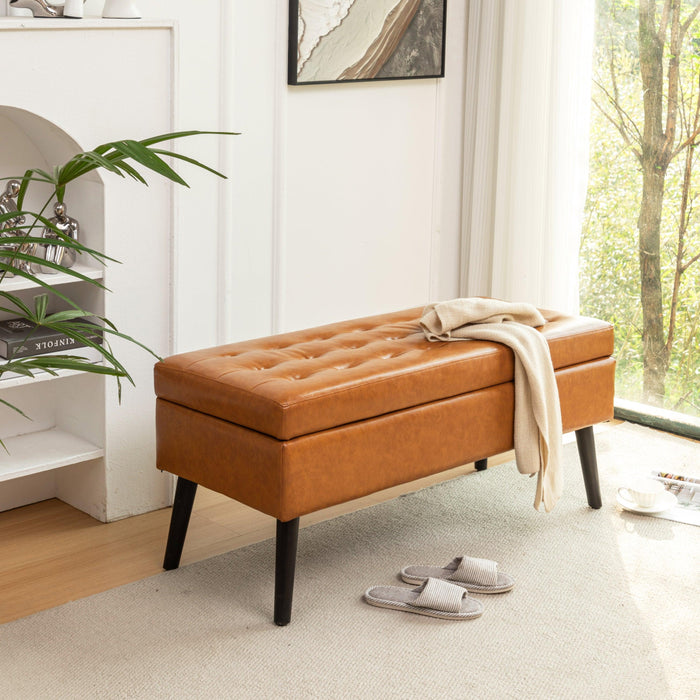 Storage Bench with Storage Bench for Bedroom End of Bed Bench Foot of Bed Bench Entryway Bench Storage Ottoman Bench 43.3" W x 17.7" Brown Leather Bench