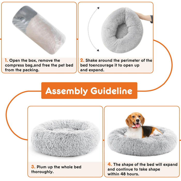 Anti-Slip Round Fluffy Plush Faux Fur Cat Bed, Small gray - DTYStore