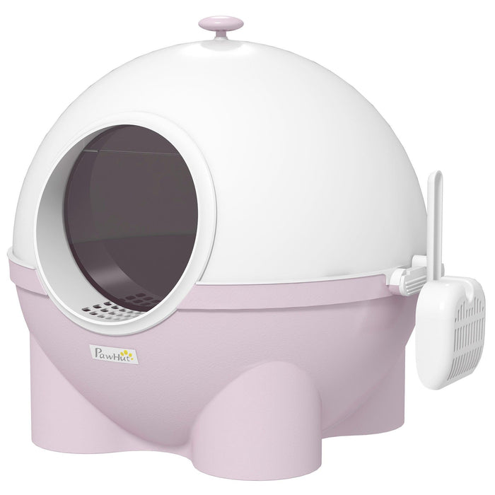 Hooded Cat Litter Box, Large Kitty Litter Pan with Lid, Scoop, Leaking Sand Pedal, Top Handle, Light Pink