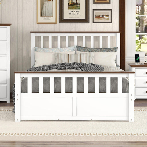 Full Size Wood Platform Bed with Two Drawers and Wooden Slat Support,White+walnut - DTYStore