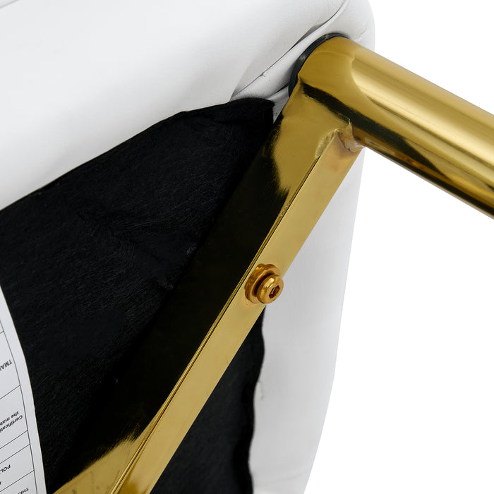 2 modern dining chairs, sleek PU leather backrest, and gold metal legs bring a comfortable home experience to the kitchen, bedroom, and office.W1151P183322 - DTYStore