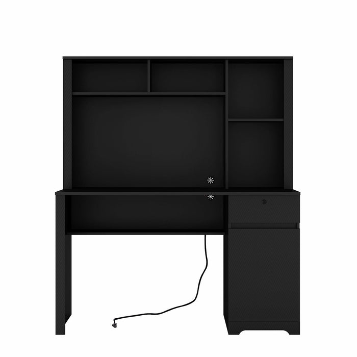 Computer Desk with Hutch & Bookshelf,Wood Executive Desk Teens Student Desk Writing Laptop Home Office Desk with Drawers,3 AC Outlets and 2 USB Charging Ports,Study Laptop Table for Home(Black) - DTYStore