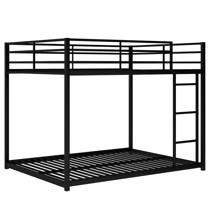 Full over Full Metal Bunk Bed, Low Bunk Bed with Ladder, Black