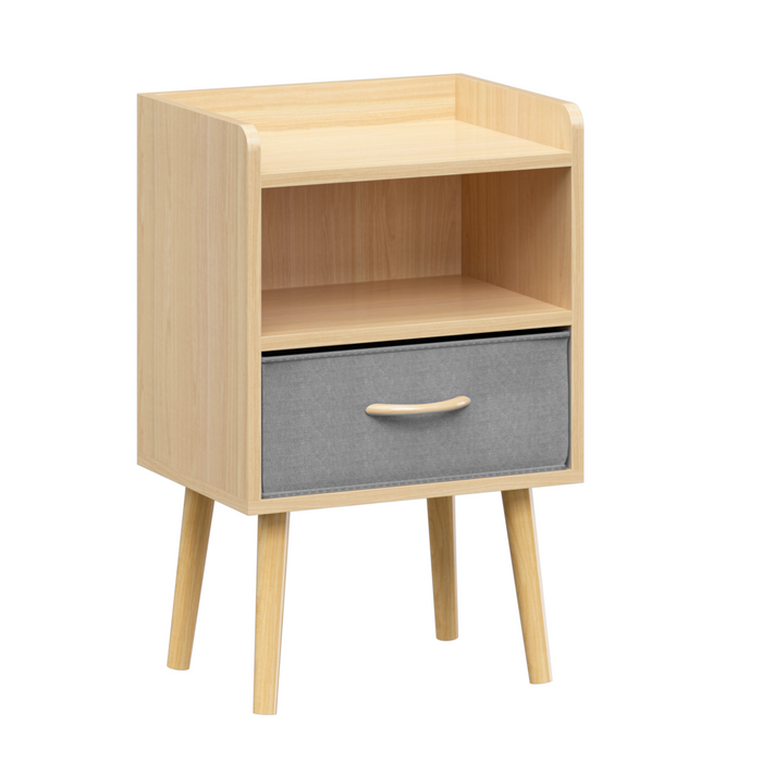 2PC Nightstand With Collapsible Fabric Drawer, 2-Tier Storage End Table, Wood Side Table with Storage Cabinet for Bedroom, Living Room - Oak - DTYStore