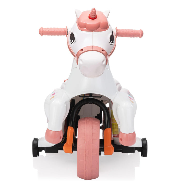 Unicorn Stroller and Electric Toy Bike with Training Wheels for Kids 3-6 Pink