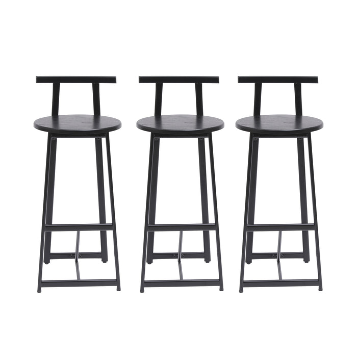 27''H Barstool Set of 3 Wooden Round Bar Stools with Footrest Modern Kitchen Chairs for Counter (Black & Black) - DTYStore