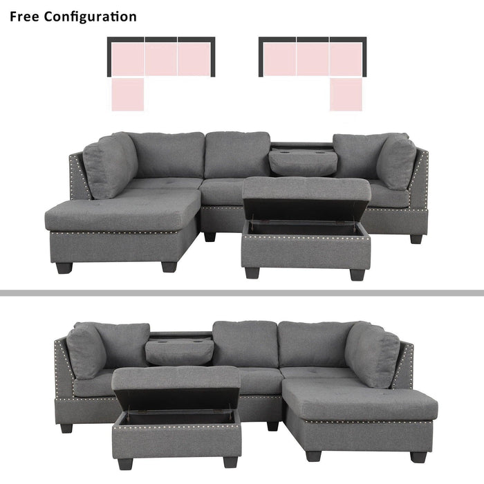 104.5" Reversible Sectional Sofa Space Saving with Storage Ottoman Rivet Ornament L-shape Couch for Small or Large Space Dorm Apartment