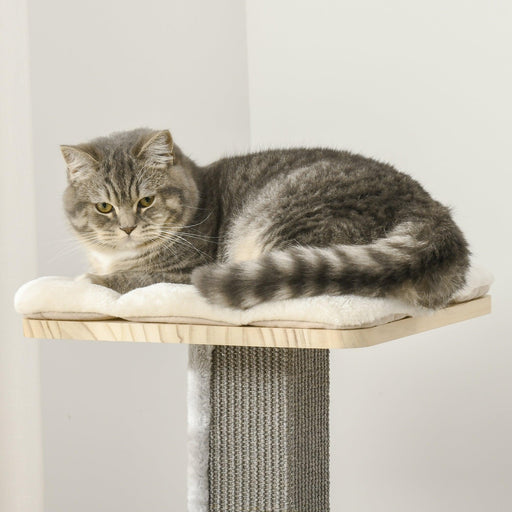 Cozy-House Cat Tree for Indoor Cats with Pillow-Covered Perches, Spinning Toy, Modern Climbing Activity Cat Tower with Scratching Posts, Cat Condo, Ladder, Natural - DTYStore