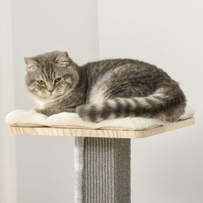 Cozy-House Cat Tree for Indoor Cats with Pillow-Covered Perches, Spinning Toy, Modern Climbing Activity Cat Tower with Scratching Posts, Cat Condo, Ladder, Natural