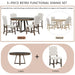 5-Piece Retro Functional Dining Set, Round Table with 16"W Leaf and 4 Upholstered Chairs