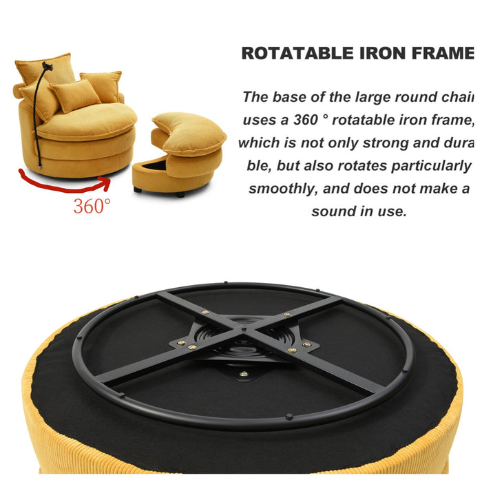 360° Swivel Accent Barrel Chair Modern Comfy Round Reading Sofa Swivel Chairs Circle Lounge Chair for Bedroom Living Room w/4 Pillow Lower Seating Heigh (Yellow) - DTYStore
