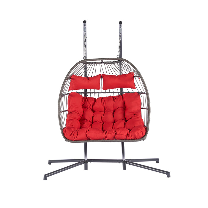 2 Person Outdoor Rattan Hanging Chair Patio Wicker Egg Chair - DTYStore