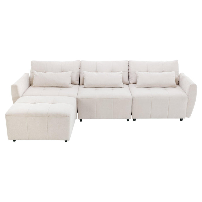 113.3" Convertible Sectional Sofa Couch 3-Seat L-Shaped with Movable Ottoman and USB