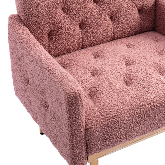 COOLMORE Modern Accent Chair with Arms, Tufted Decorative Fabric Armchair with Gold Metal Legs, Upholstered Reading Chair for Living Room Bedroom Office (Brush Pink Teddy)