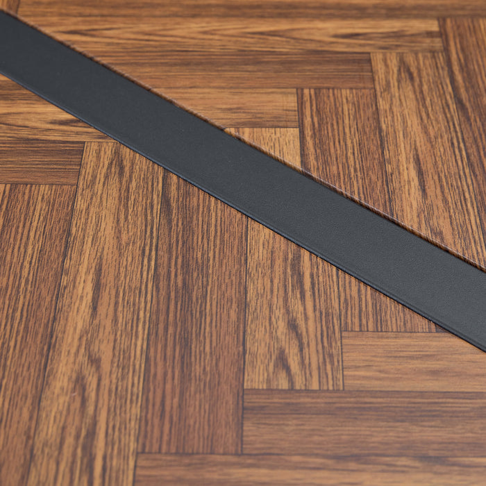 A minimalist retro rectangular dining table with a specially textured top and black metal legs.Contemporary Minimalist MDF Dark Wood Textured Tabletop.Able To Give People A Visual Beauty With Rules. - DTYStore