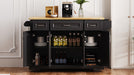 54inch Large Kitchen Island with Rubber Wood Drop Leaf, Embossed Texture Rolling Kitchen Cart on 4 Wheels with 4 Doors and 3 Drawers, Kitchen Island with Storage for Kitchen, Dining Room,Black - DTYStore