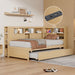 Twin Size Wood Daybed with Storage Shelves, USB and Trundle, Natural - DTYStore