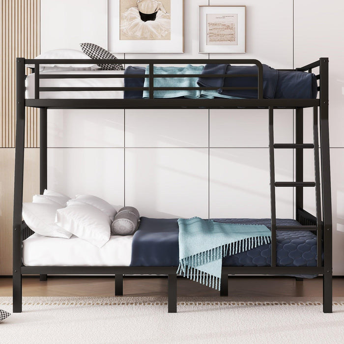 Full XL Over Queen Metal Bunk Bed with Ladder and Slats Support for Adults Teens, Black