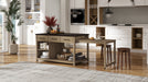 Extendable Kitchen Island with Storage, Multi-Functional Kitchen Cart with Built-In Power Outlets, Retro Kitchen Island on Wheels with Drawers and Open Shelves for Kitchen (Espresso+Natural) - DTYStore