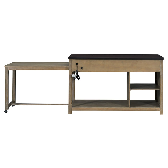 Extendable Kitchen Island with Storage, Multi-Functional Kitchen Cart with Built-In Power Outlets, Retro Kitchen Island on Wheels with Drawers and Open Shelves for Kitchen (Espresso+Natural) - DTYStore