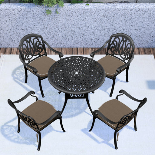 (Cushions In Random Colors)5-Piece Set Of Cast Aluminum Patio Furniture With Cushions - DTYStore
